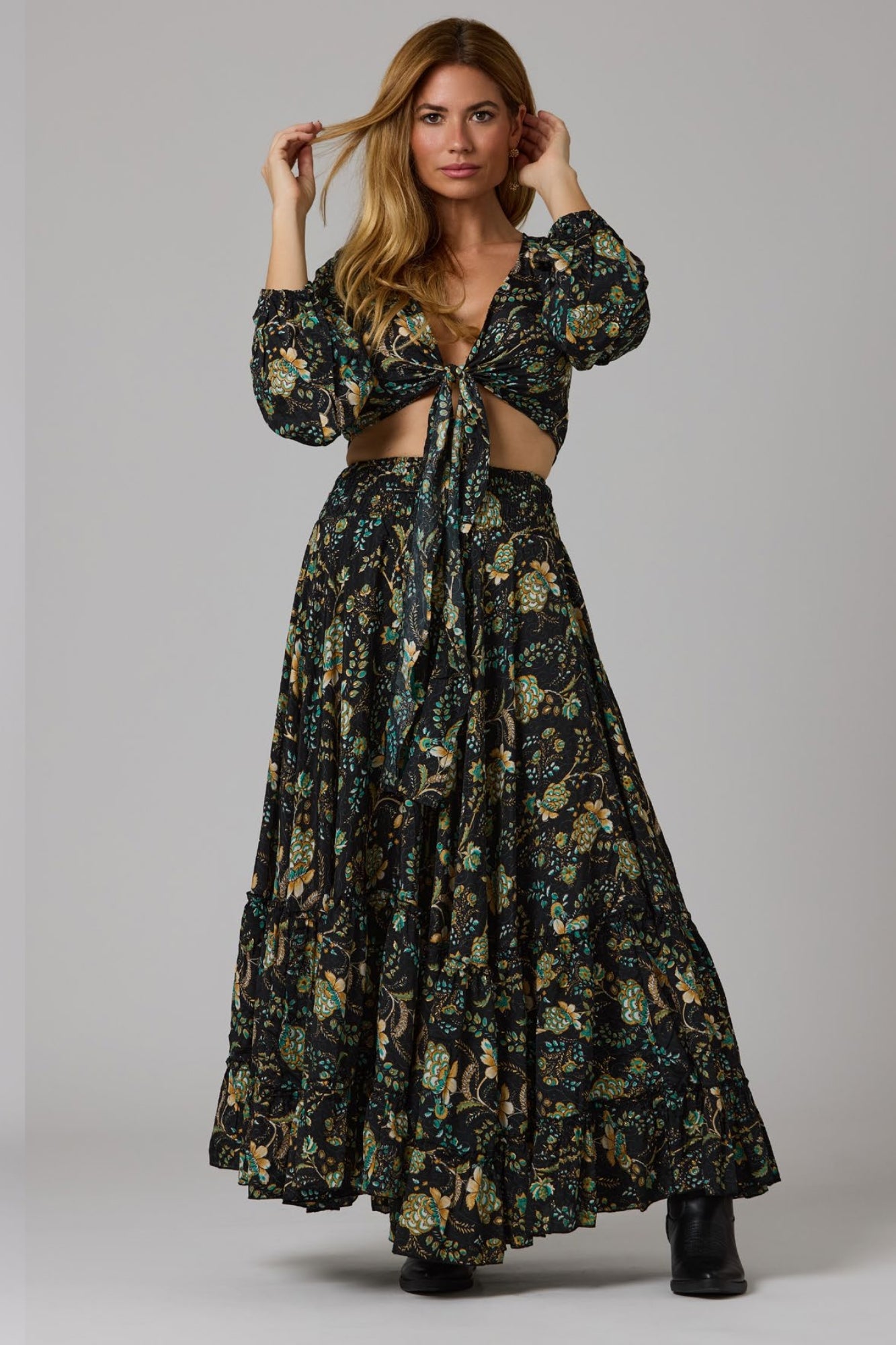 Top y Falda Negro Verde Boho InfinityWeare