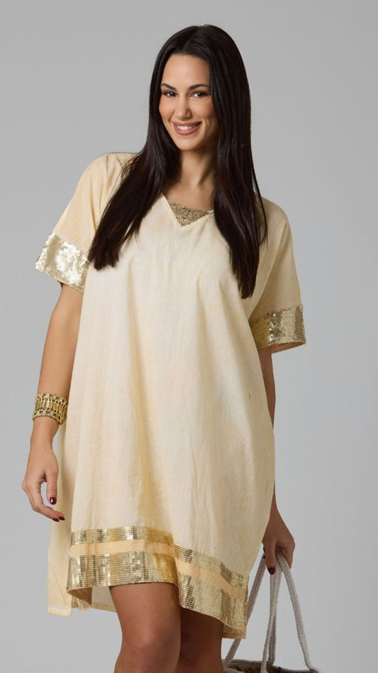 Kaftan corto bandas doradas