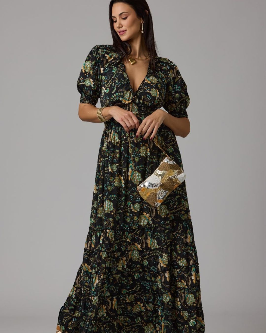 VESTIDO LARGO ESCOTE ENGOMADO