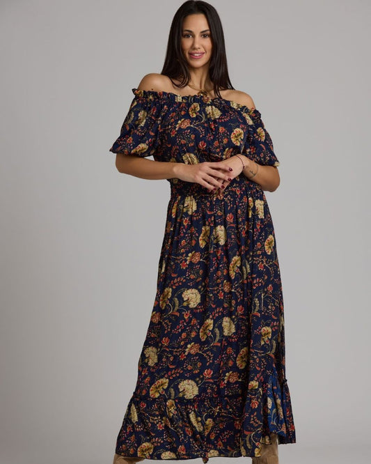 VESTIDO LARGO ESCOTE MEXICANO