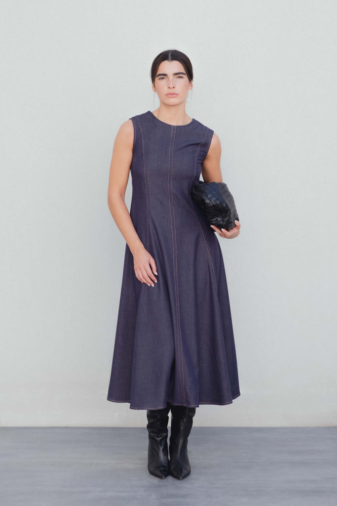 VESTIDO MIDI EFECTO DENIM